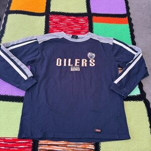 Vintage Y2K Oilers Edmonton Long sleeve crewneck Embroidered Waves navy Large